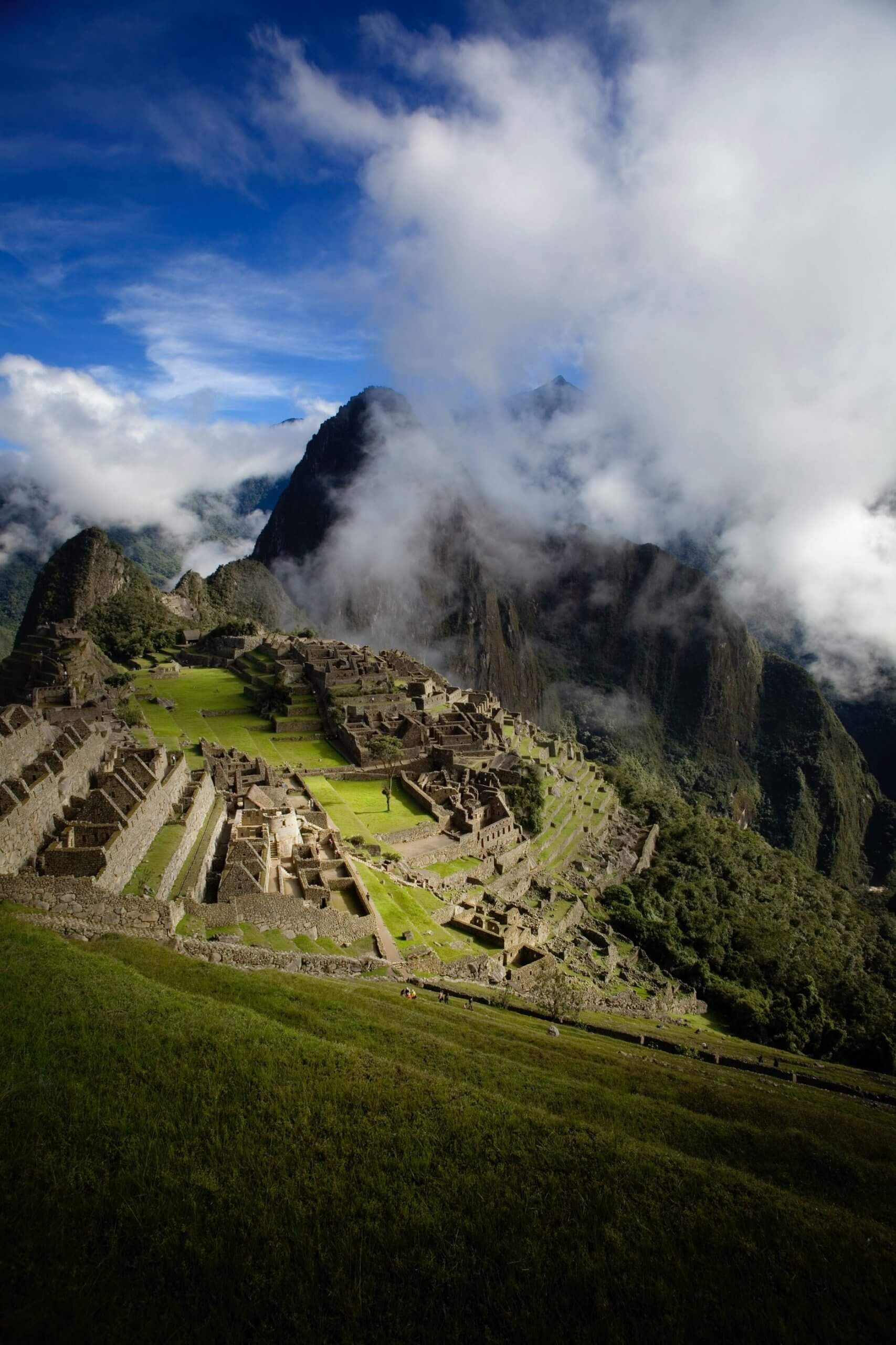 View of old city on the montains with clouds on the sky